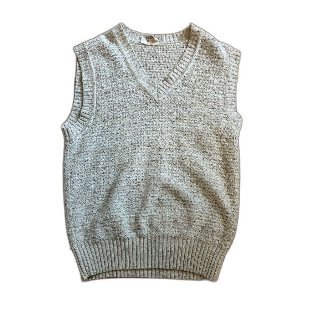 Saturdays in California Vintage Wool Knit Sweater Vest Tan Size M Sleeveless